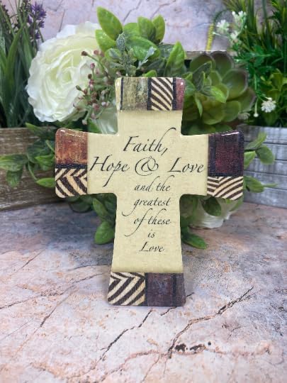 Osiris Trading UK Porcelain Cross Faith, Hope, and Love Elegant Christian Decor Spiritual Keepsake Timeless Religious Centerpiece 14.5 cm Tall