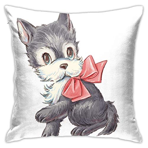 クッションカバー 45×45cm 抱き枕カバー シュナウザー 手描き 犬 キュート 子供絵 柔らかい かわいい おしゃれ ソファ背当て 部屋雑貨家庭用 オフィス ホテル用 車用 座布団カバー インテリア飾り