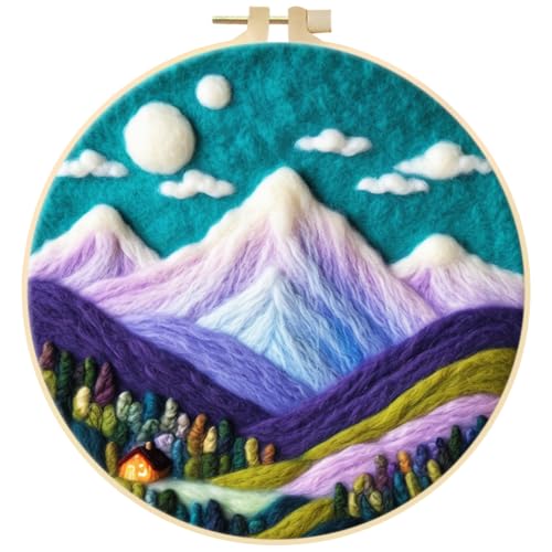 Christmas DIY Needle Felt Starter Kit, Needle Felting Kit Beginner, Easy Needle Felting Wool with Picture Frame, Foam Pad, Instructions, and Felt Cloth, Great Gift Decoration, Style 3