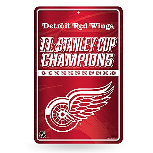 Rico Industries NHL Hockey Detroit Red Wings Champ Large Metal Sign 11'' x 17'' Large Metal Home Décor Sign