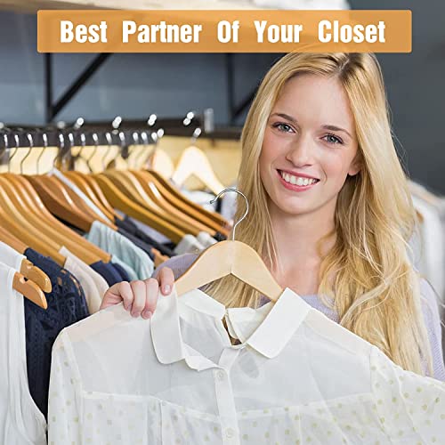 Image of Wooden Hanger Premium Wood with 360 Swivel Hook and Precisely Cut Notches for Dress Clothes, Coats, Jackets, Pants, Shirts, Skirts Hanger (Natural Hanger, 10)