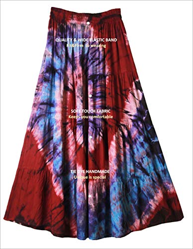 Tie Dye Comfort Maxi Long Skirt Bohemian Gypsy Elastic Waist Handmade Plus Size (Maroon)3