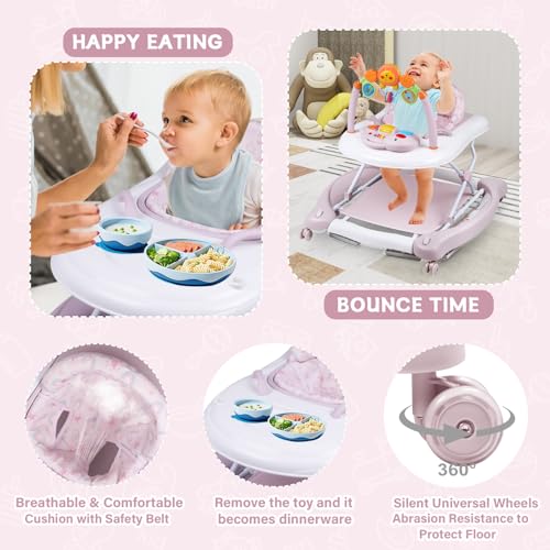Image of Baby Walker, 5 in 1 Baby Walkers for Boys Girls 6-12 Months, Foldable Walkers for Babies with Bouncer & Feeding Tray, Music, Adjustable Heights, Activity Walker for Infant