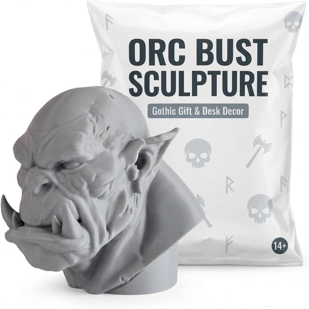 Orc Bust Sculpture – Fantasy Monster Head Figurine for Display, Painting, or RPG Inspiration – Grim Orc Decor Model – 3D Printed in Canada
