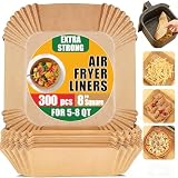 ROOM127 Air Fryer Liners Disposable, 8 Inch Square Paper, Brown, 300 Count