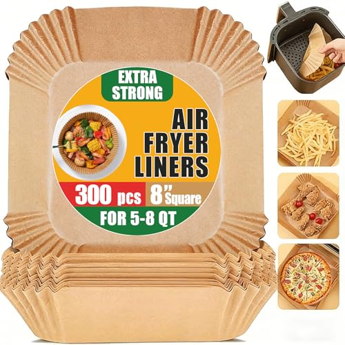 300 Pcs 8 Inch Square Air Fryer Liners Disposable, Unbleached