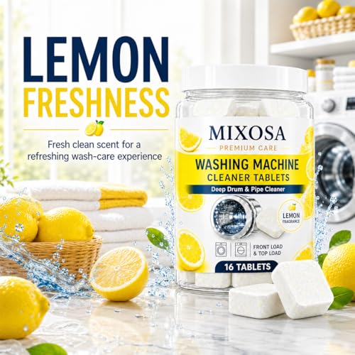 Image of scented Washing Machine (16 Tablets) Deep Cleaner Descaler Tablets for All Front and Top Load Machines, with Descaling and Stain-Removing Power (Lemon)