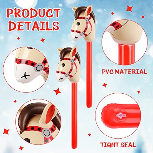 Chivao 12 Pieces Inflatable Stick Horse Cute Horse Head Stick Blow up Balloon Colorful Cowboy Cowgirl Party Decorations for Themed Birthday Party(Red) - Image 5