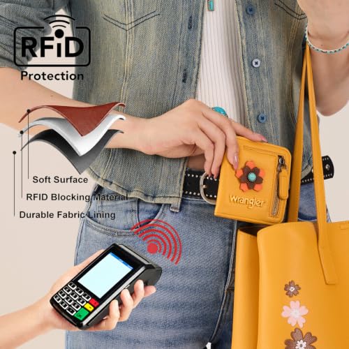Image of Montana West X Wrangler Small Womens Wallet Rfid Blocking Wallets Bifold Credit Card Holder Wallets with Clear ID Window