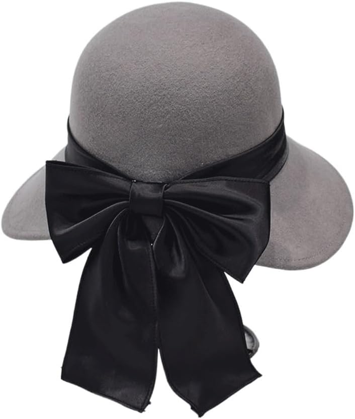 Autumn and Winter Hat Women's Ribbon Wide Brim Round Top Fisherman's