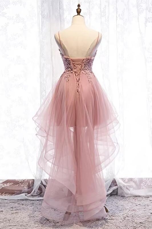 High Low Homecoming Dresses Short Tulle Prom Dresses Plus Size Ball Gowns Spaghetti Straps Lace Applique Evening Gowns4