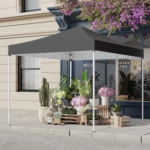 PHONWHON Shades 10x10 Pop Up Canopy, Heavy Duty Beach Tent with Carrying Bag for Easy Moving, Sun Shelter for Parties, Events, Camping, Outdoor Gazebo with 420D PU Coated Waterproof Grey Fabric