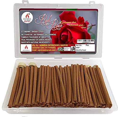 Image of Agnirva Dry Dhoop Batti Long Lasting Red Rose Dhoop Sticks for Prayer (Without Charcoal and Bamboo) 150 gm Pack