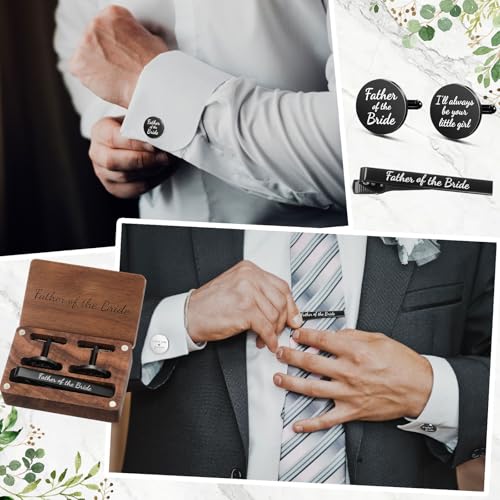 Image of Colingmill Father of the Bride Gift Dad of the Bridegroom Cufflinks Tie Clip Set with Engraved Wood Gift Box for Dad