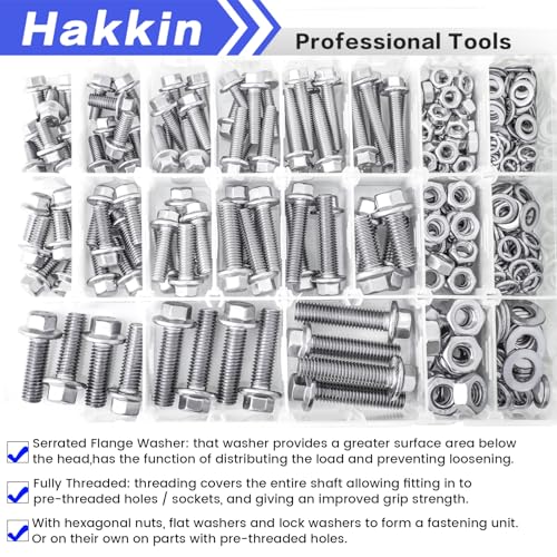 Hakkin M5 M6 M8 HEX HEAD FLANGE BOLTS 360Pcs M5 M6 M8 Flange Hex Head Bolts And Nuts Assortment Kit, 304 Stainless Steel Flange Metric Bolt Assortment thumb #3