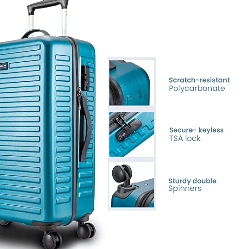 Image of THE ASSEMBLY Medium Check in 24 Inches & Cabin Luggage 20 Inches Polycarbonate Set of 2 - Premium Hardsided Suitcase Trolley-Teal