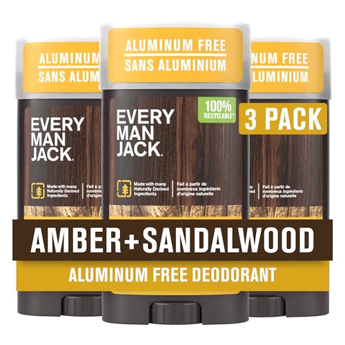 Image of Every Man Jack Amber + Sandalwood Men's Deodorant - Stay Fresh with Aluminum Free Deodorant For all Skin Types - Odor Crushing, Long Lasting, with Naturally Derived Ingredients - 3oz (3-Pack)