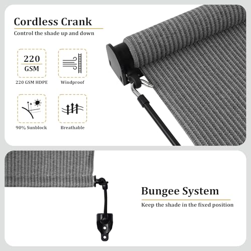 Image of Shade&Beyond Patio Shades Roll Up Outdoor Custom Size, Cordless Roller Shade Blinds with 90% UV Protection, Exterior Sunshade Cloth Roll for Pergola Porch Gazebo Balcony, Gray