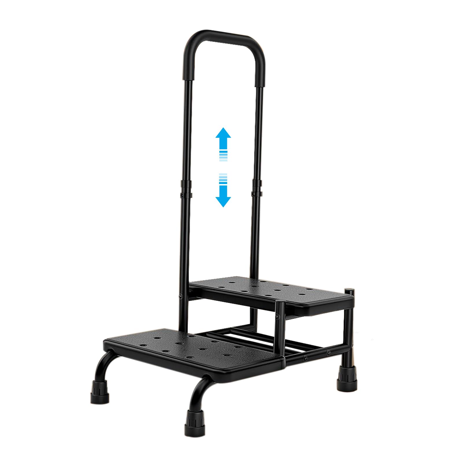 Sgabello con Gradino con Maniglia, Corrimano regolabile e Pedana Antiscivolo, Sgabello a 2 gradini per adulti, anziani, Scaletta a Gradini per comodino, cucina, auto, vasca da bagno,fino a 160KG