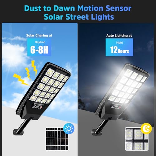 Image of 2 Pack Solar Street Lights Outdoor Waterproof, 6500K 20000LM Wide Angle Solar Powered Flood Light with Motion Sensor & Remote Control,Dusk to Dawn Commercial Solar Outdoor Light for Parking Lot