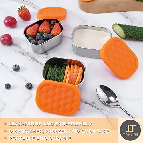 Image of Tanjiae Small (1 CUP) Stainless Steel Snack Containers for Kids | Easy Open Leak Proof Food Containers with Silicone Lids - Perfect Metal Toddler Lunch Box for Daycare and School (8oz)