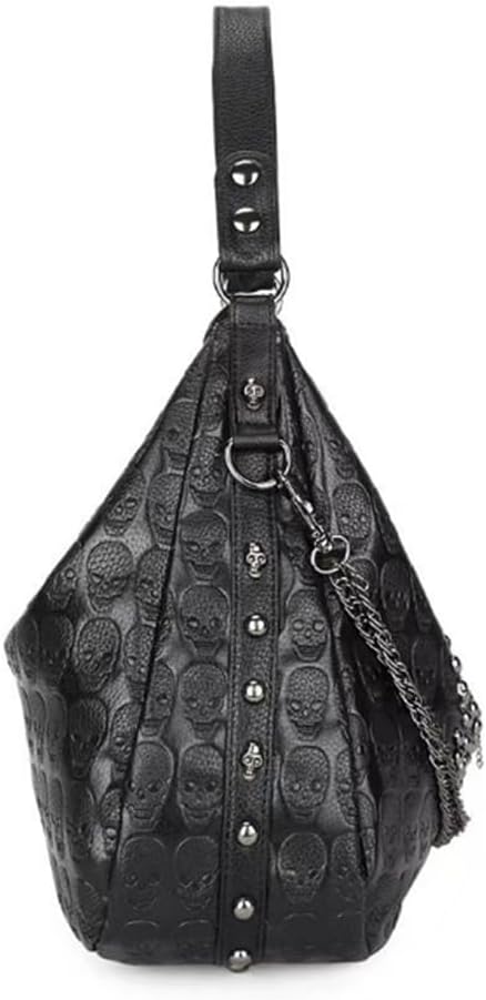 Women Skull Purse Shoulder Handbag PU Gothic Chain Rivet Satchel Large Capacity Totes