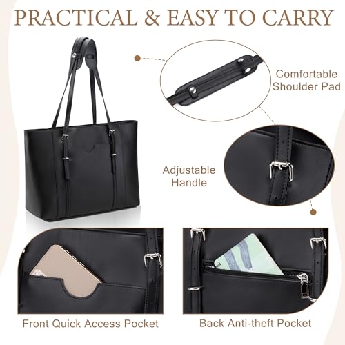 Laptop Tote Bag for Women, PU Leather Water Resistant Travel, Work,Teacher Tote Bag Fits 15.6 inch Laptop4