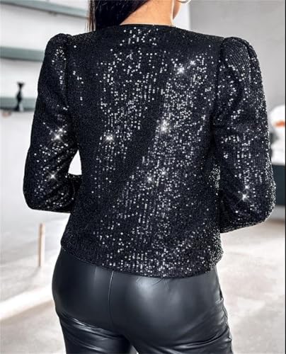 Women's Sequin Shrug Cardigan Open Front Collarless Christmas Glitter Sparkly Blazer Jacket4