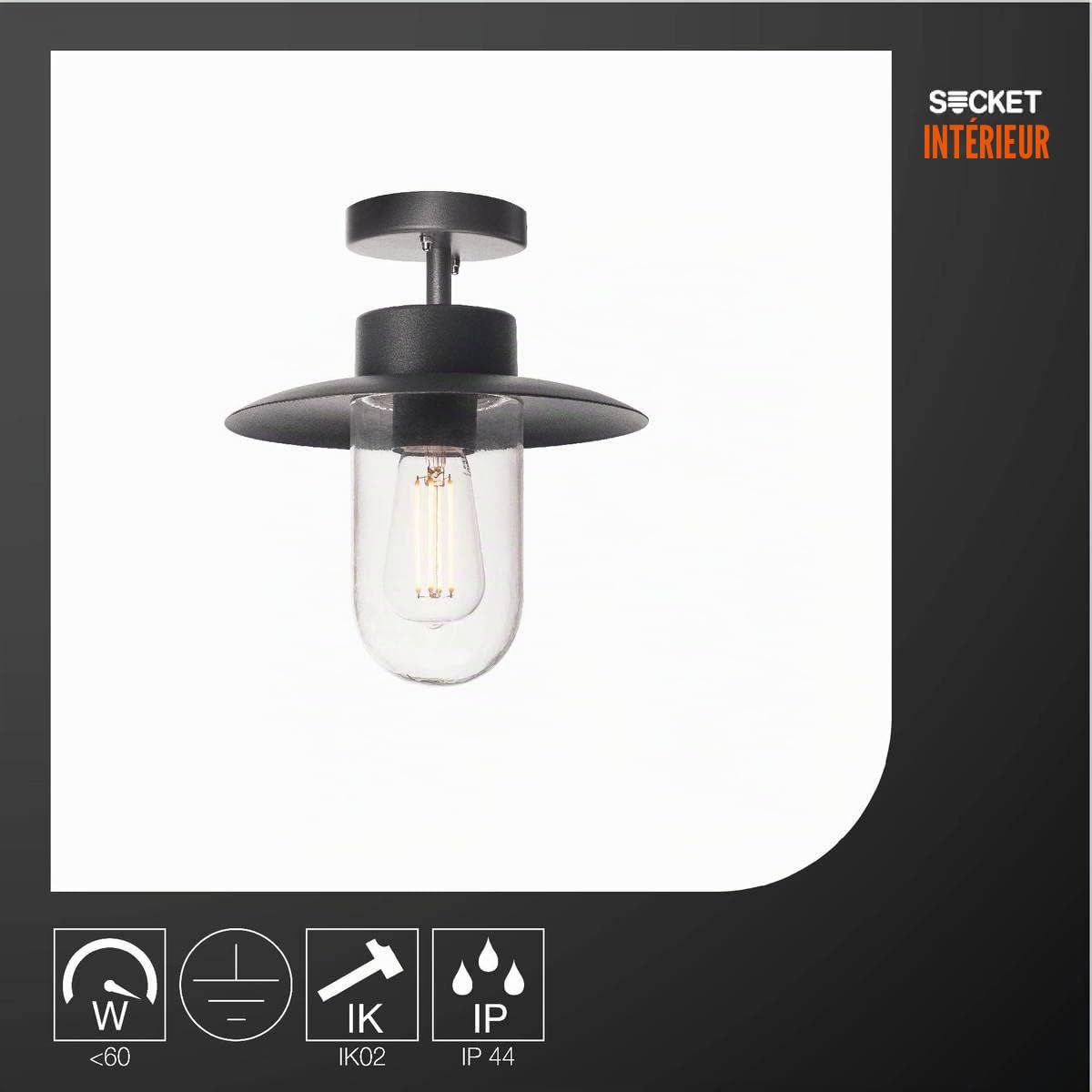 SLV Plafonnier MOLAT/Éclairage pour murs; allées; entrées; spot LED d'extérieur; lampe en saillie d'extérieur; lampe de jardin; projecteur plafond/E27 IP44 60W anthracite