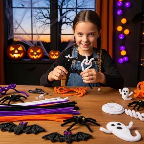 Image of Caydo 200 Pieces Halloween Pipe Cleaners with 100PCS Wiggle Eyes, 8 Colors