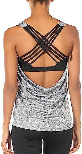 icyzone Women’s Open Back Workout Athletic Yoga Tank Tops with Built in Bra