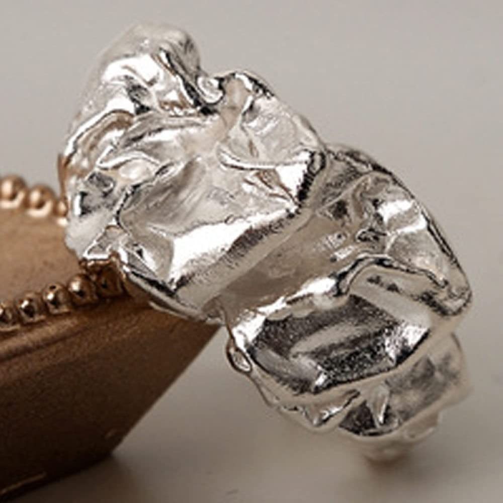HGJH Anelli d'Argento,Anelli Regolabili per Le Donne Fold Texture Grosso Argento Sterling 925 Punk Anello Dito Indice Anelli di Eternità FEDI Nuziali Anelli di Promessa per Ragazze Signore