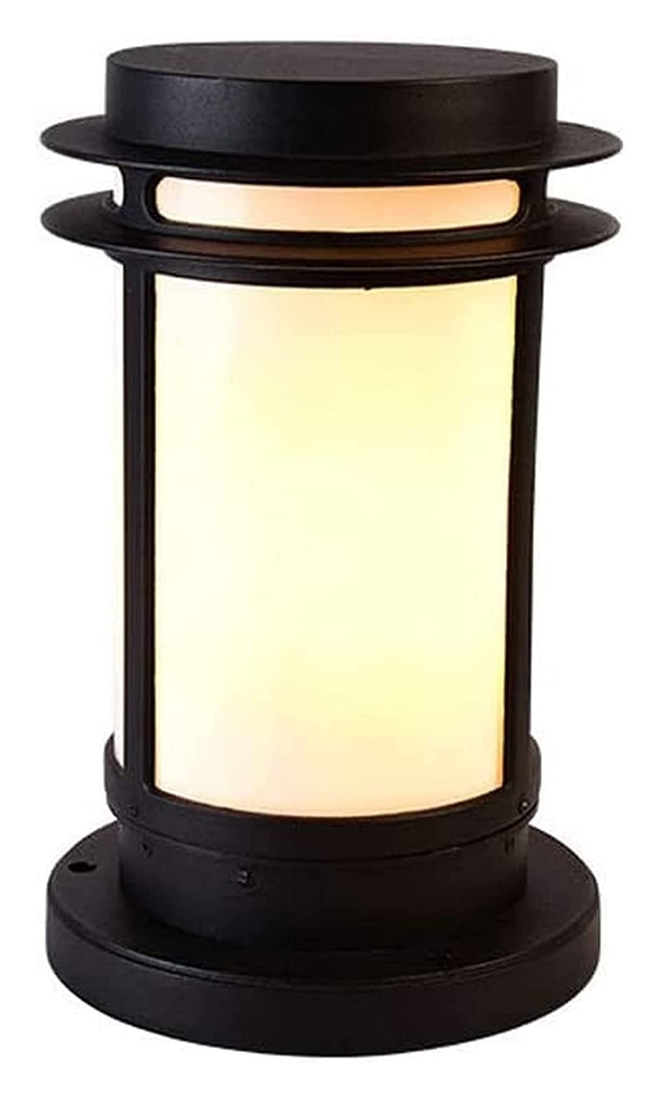 Lampada da cortile rotonda in alluminio nero per esterni da giardino Lampada da palo in vetro Semplice porta impermeabile Prato Colonna luminosa Cortile Parco Paesaggio Lampada a colonna Lampada da
