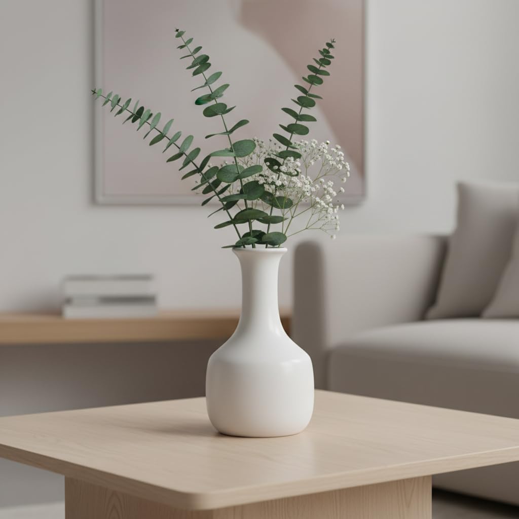 White Ceramic Vase for Flowers - Modern Minimalist Vases for Home Decor, Boho Decorative Vase for Pampas Grass, Centerpiece for Dining Table, Living Room, or Entryway Decor - Image 3