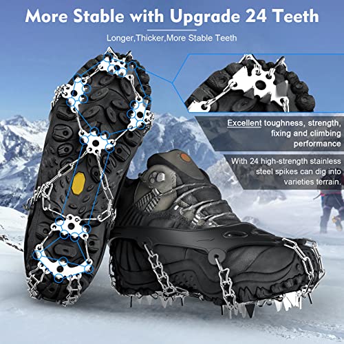 Wirezoll Ice Cleats, Crampons For Hiking Boots And Snow Shoes Climbing Spikes Grippers For Traction With Chains For Men Women 24 Teeth Black,L #TOP1
