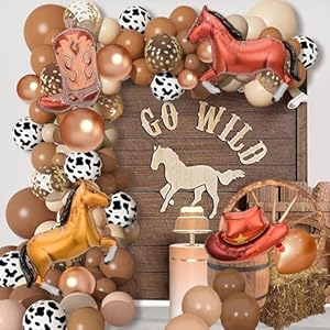 172pcs Western Cowboy Party Decorations Western Balloon Arch Kit include Horse Racing Cow Print Balloons for Western Cowboy Cowgirl Farm Animal Themed Party Baby Shower Birthday Party Decorations