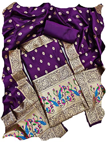 Image of Pandadi Women's Banarasi Paithani Woven Design Dress Material