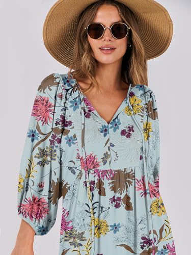 Image of ANRABESS Womens Boho Floral 3 /4 Puff Sleeve Maxi Dress | Tiered Flowy Loose Fit, Comfy Soft Rayon Fabric, Wedding Guest Church Beach, Modest Elegant, Spring Summer Fall Outfits