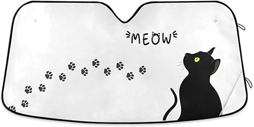 Parasol para parabrisas de automóvil, diseño de gato negro, diseño de pata de gatito, para protección contra rayos UV y calor solar, lindos