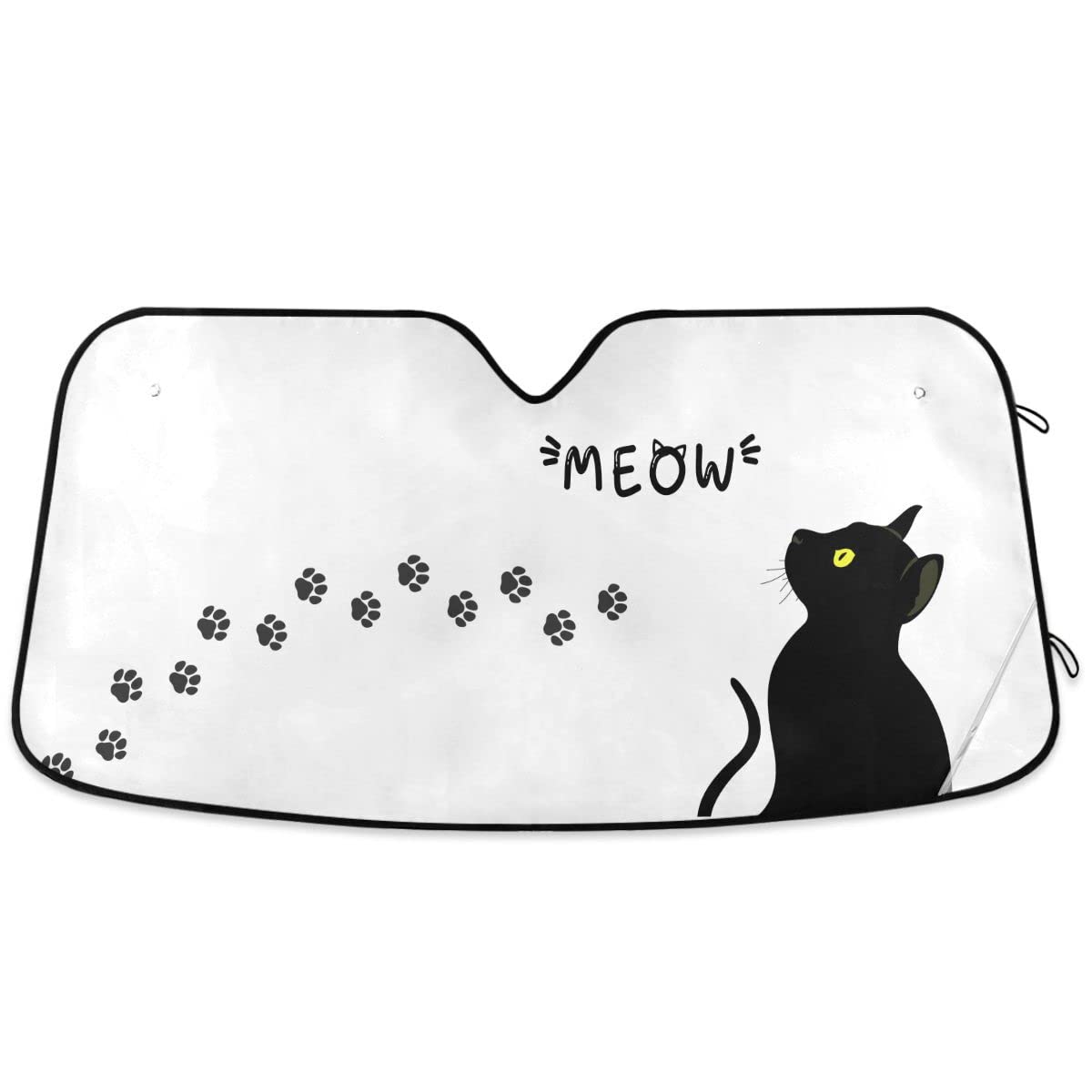 Black Cat Car Windshield Sun Shade Kitty Paw Meow Car Sun Visor for UV Rays and Sun Heat Protection Cute Animals Blocks Heat and Sun Foldable Sun Shield 55x28 Inches Automotive Interior Accessories