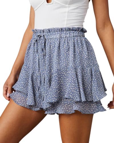 Flowy Shorts for Women Casual Boho Floral Skorts Ruffle Mini Skirts Running Tennis Butterfly Shorts Chiffon Shorts