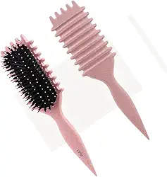 Escova Inovadora para Fitagem e Definição de Cachos – Para Cabelos Cacheados Ondulados e Crespos – PJAT (Rosa)