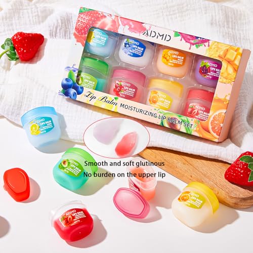 Lip Balm Lip Moisturizing Set 8 kinds of fruit flavor lip mask,4-in-1 lip care is suitable for dry peeling, dark sunken, reducing lip lines, moisturizing lipstick, and repairing lipstick