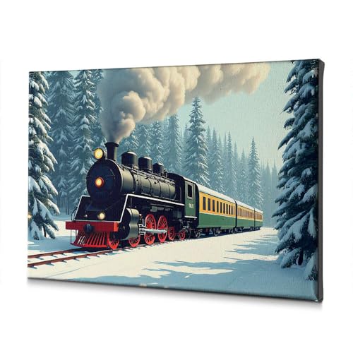 Toile train à vapeur voyage d'antan dans la forêt enneigée