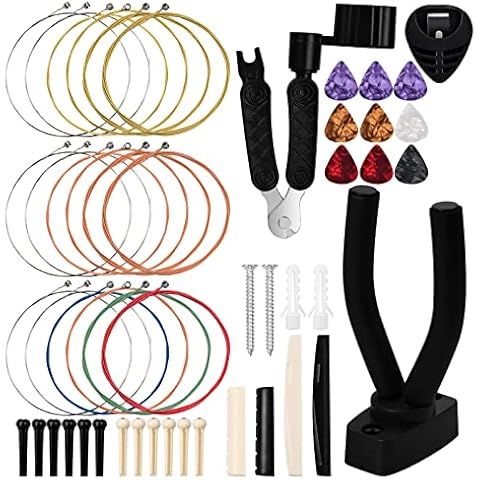 50 Pcs Guitar Accessories Kit, Guitar Tools Set Including Guitar Picks, 3 in 1 Restring Tool, Picks, Capo Guitar Strings Guitar Bridge Pins Saddle Finger Protect and Nut for Guitar Players Beginners Cover