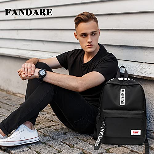 FANDARE Unisex Rugzak Schoolrugzakken Schooltassen Heren Dames Schulrucksack Schulranzen voor 15.6 inch Laptop reizen Schooltas Daypacks Polyester Zwart - Image 3