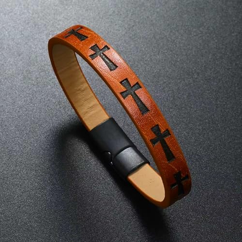 Image of THE MEN THING Leather Bracelet for Men - American Style Genuine Leather Multi-Layer Braided Bracelet with 100% Stainless Steel Magnetic Buckle for Men & Boys (8 inch)