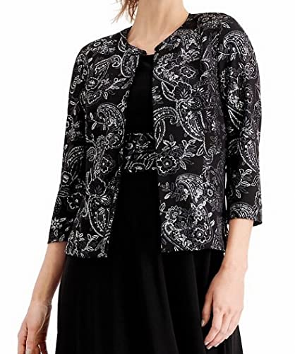 Jessica Howard Women s 2 Piece 3 4 Sleeve Jacket and Sleeveless Ruched Waist Dress, Black Silver, 14