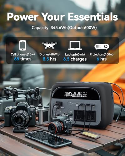 Portable Power Station 600W,345.6Wh Solar Generator with LiFePO4 Battery Power Supply, 110V Pure Sine Wave AC Outlet Backup Lithium Battery for Outdoors Camping Travel Hunting and Emergency - Image 3