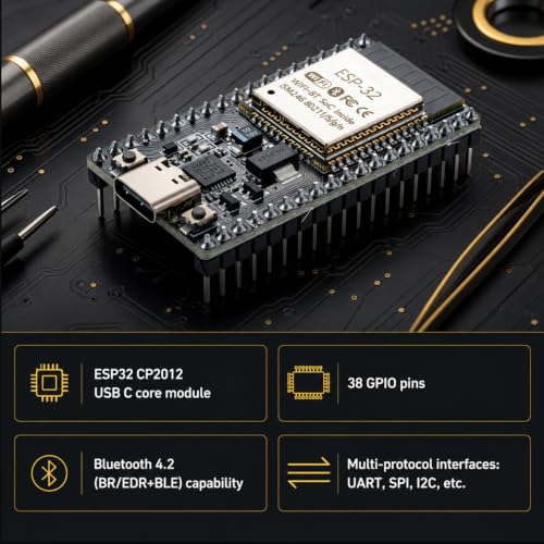 Image of 6 Packs ESP32-DevKitC-32 Development Board modules(ESP-32D,ESP-32 CP2012 USB C with 38 pins),Supporting STA /AP /STA+AP,with WiFi+Bluetooth Dual-core and Type-C Interface.